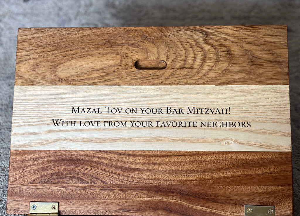 Bar Mitzvah Gift Set: Personalized Wooden Shtender, Wallet, Torah Yad